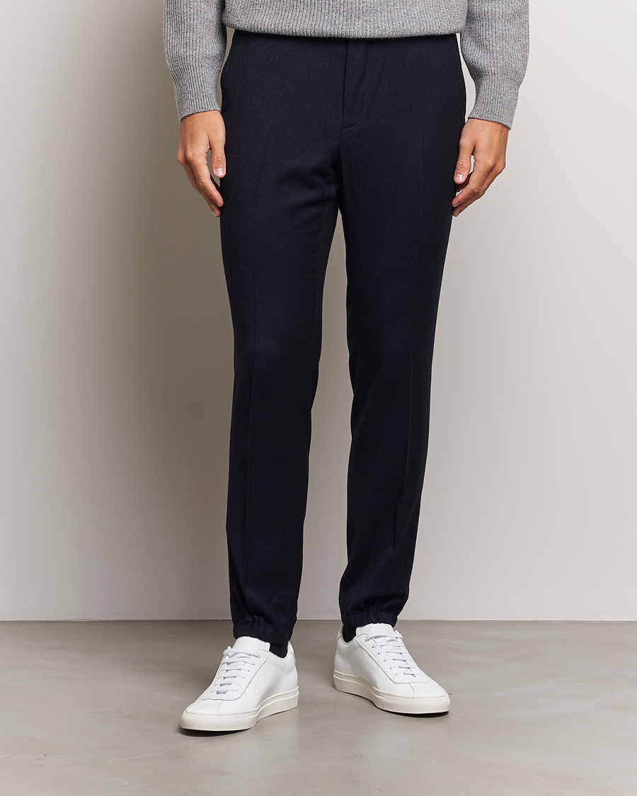 Men | Trousers | Zegna | Techmerino Flannel Drawstring Pants Navy