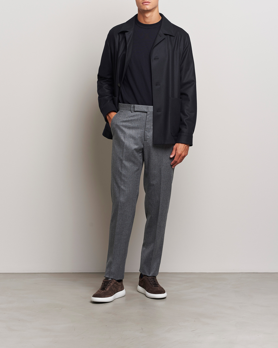 Men | Trousers | Zegna | Carded Flannel Trousers Grey Melange