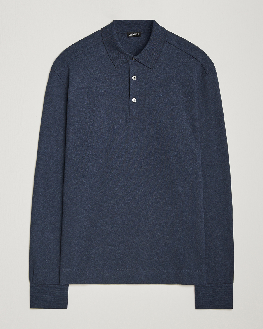 Men | Sweaters & Knitwear | Zegna | Soft Cotton Long Sleeve Polo Navy
