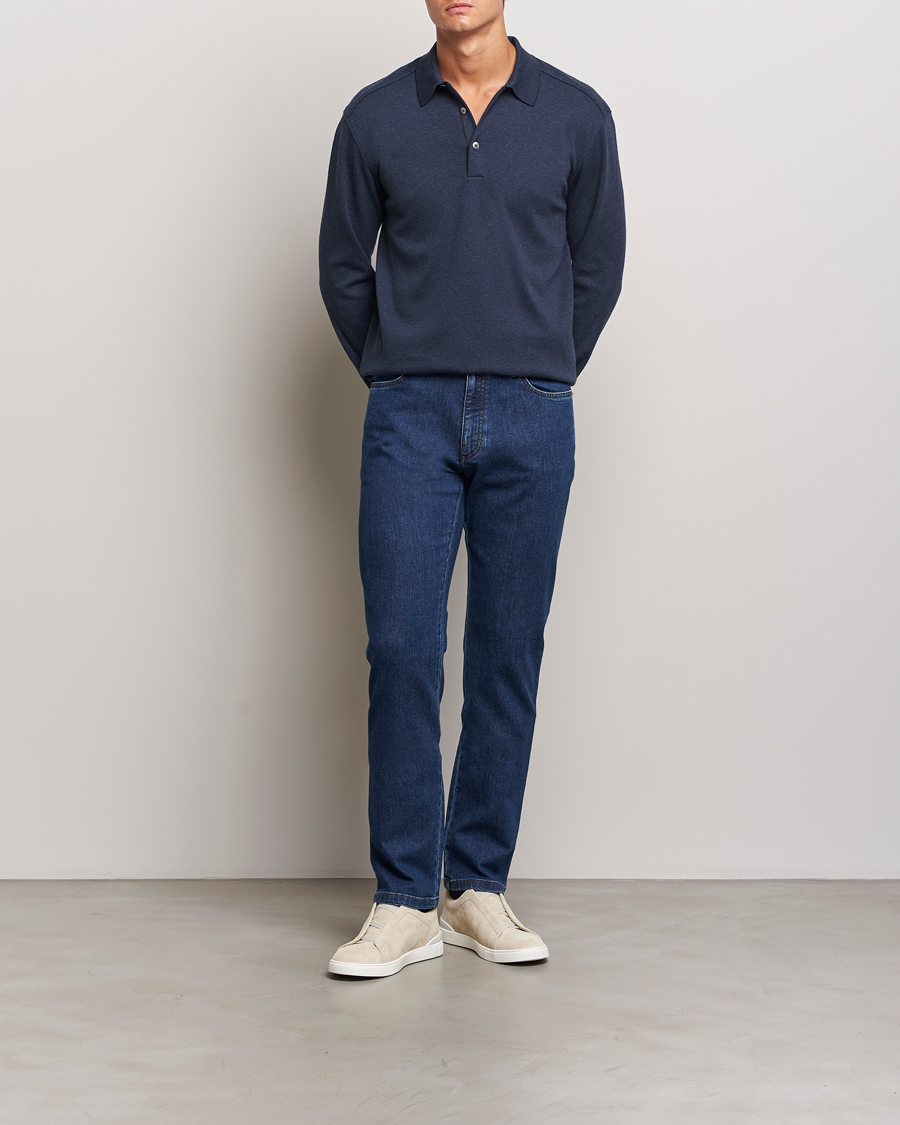 Men | Sweaters & Knitwear | Zegna | Soft Cotton Long Sleeve Polo Navy