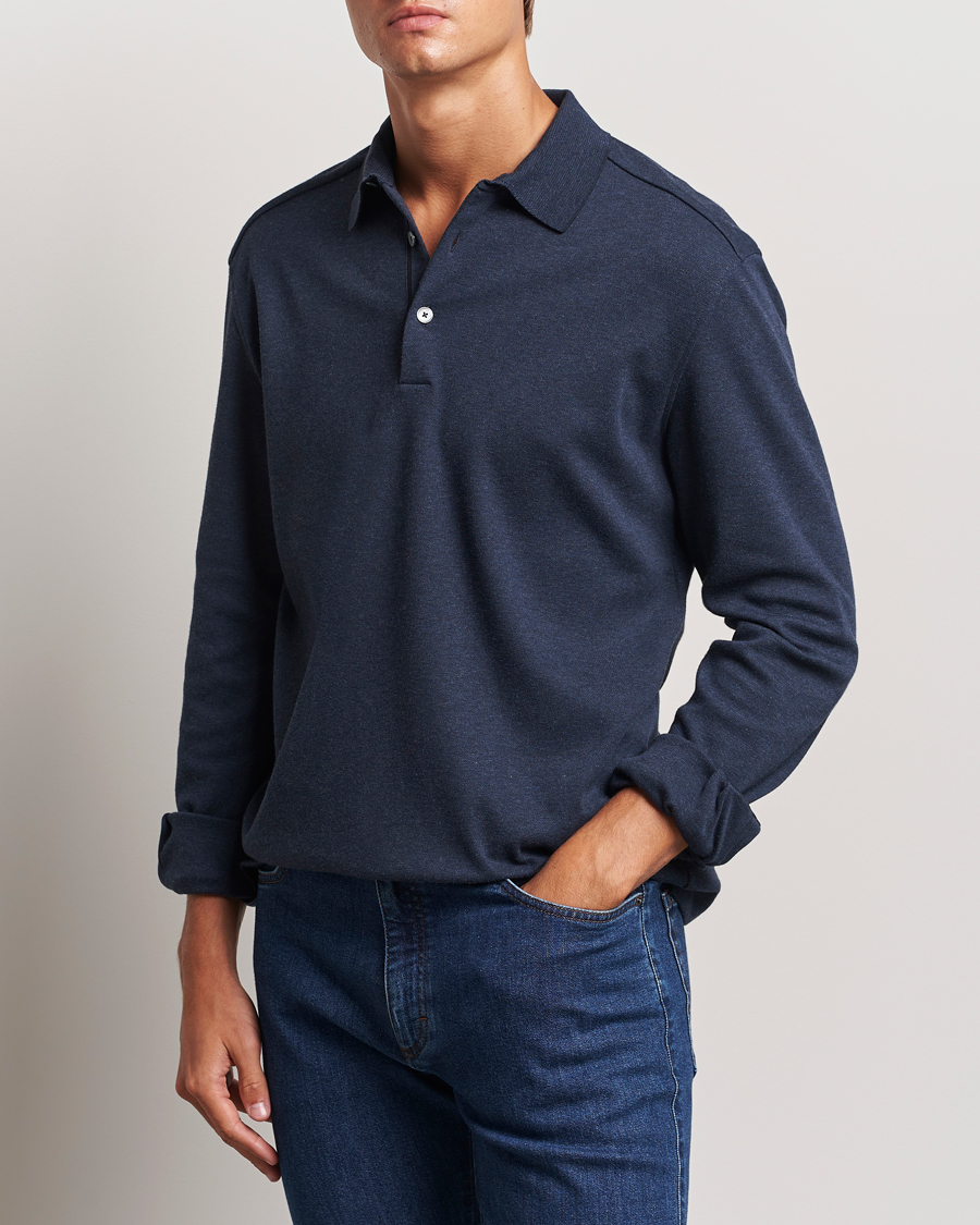 Men | Sweaters & Knitwear | Zegna | Soft Cotton Long Sleeve Polo Navy