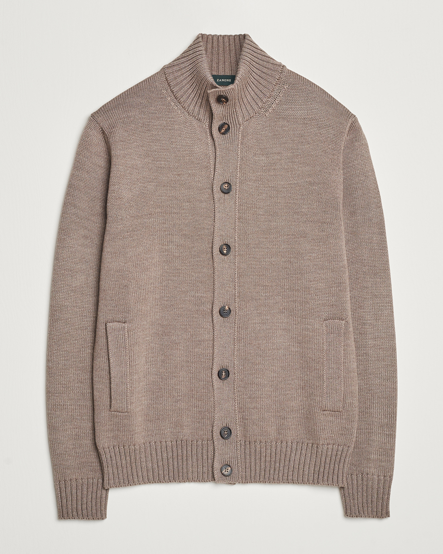 Men | Sweaters & Knitwear | Zanone | Virgin Merino Wool Chioto Cardigan Taupe