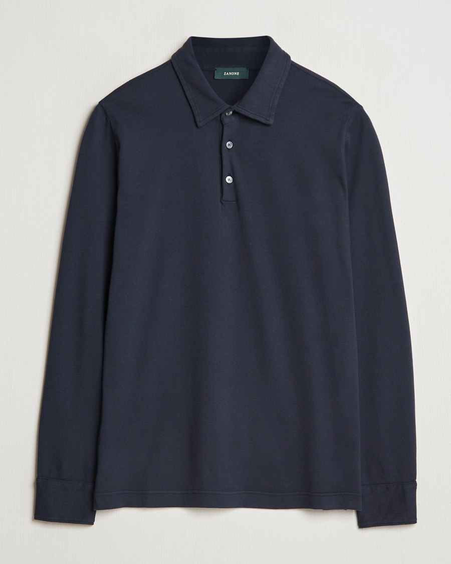 Men | Sweaters & Knitwear | Zanone | Heavy Jersey Long Sleeve Polo Navy