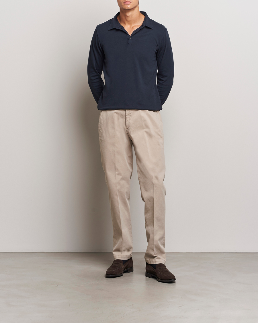 Men | Sweaters & Knitwear | Zanone | Heavy Jersey Long Sleeve Polo Navy