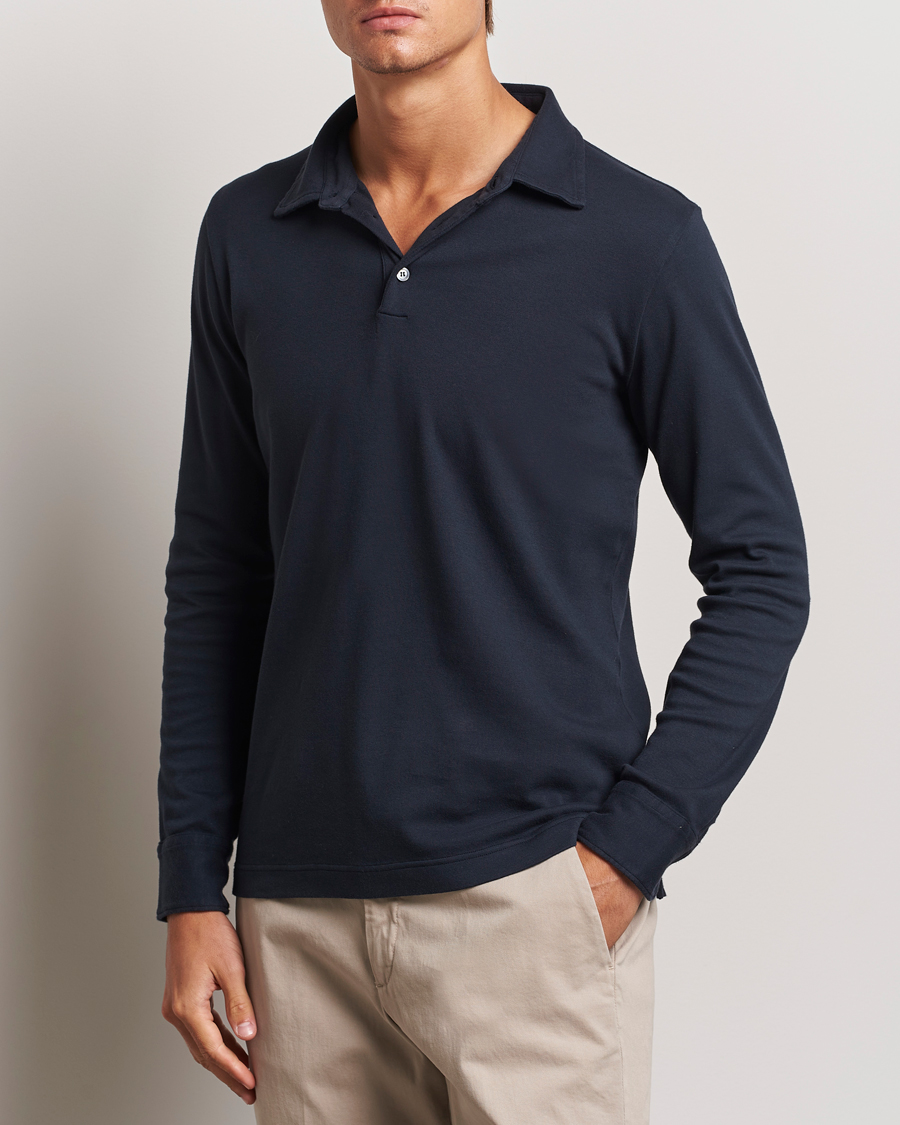 Men | Sweaters & Knitwear | Zanone | Heavy Jersey Long Sleeve Polo Navy