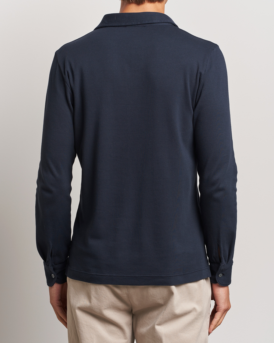 Men | Sweaters & Knitwear | Zanone | Heavy Jersey Long Sleeve Polo Navy