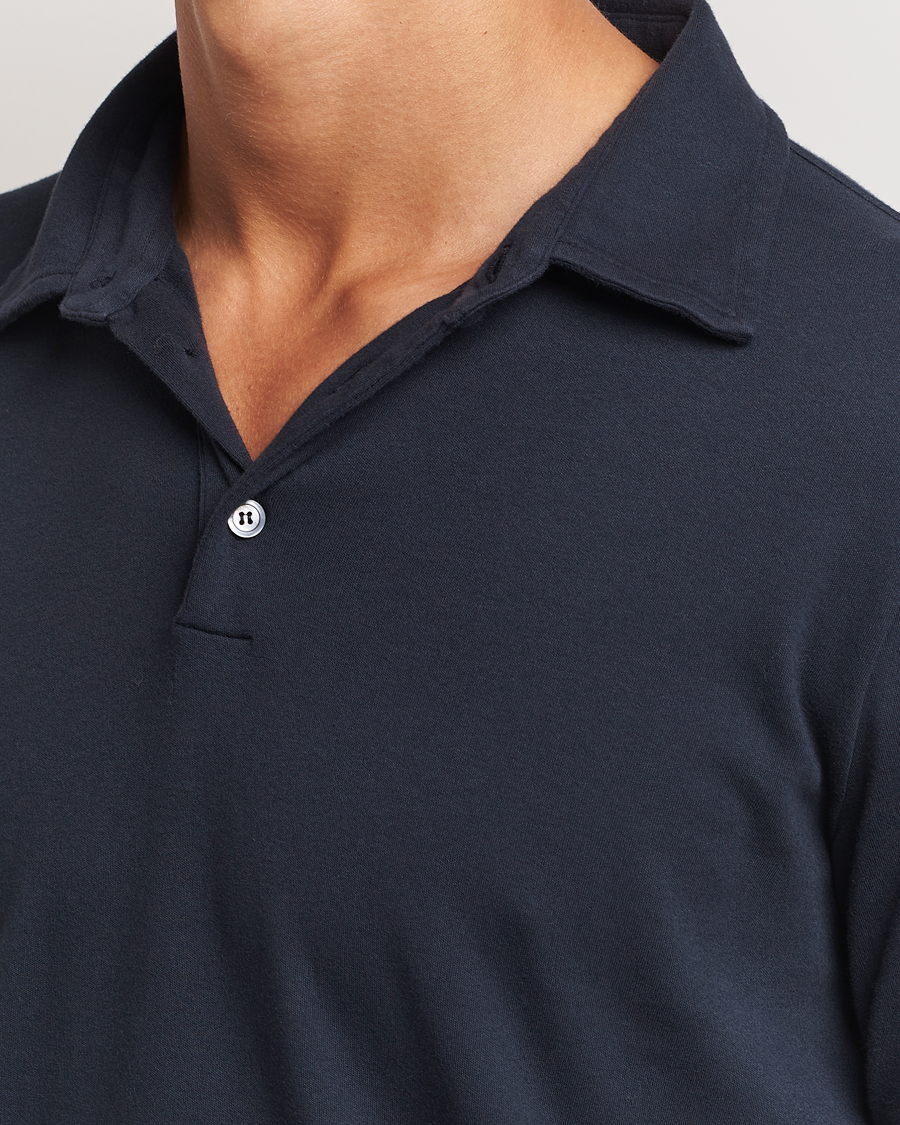 Men | Sweaters & Knitwear | Zanone | Heavy Jersey Long Sleeve Polo Navy
