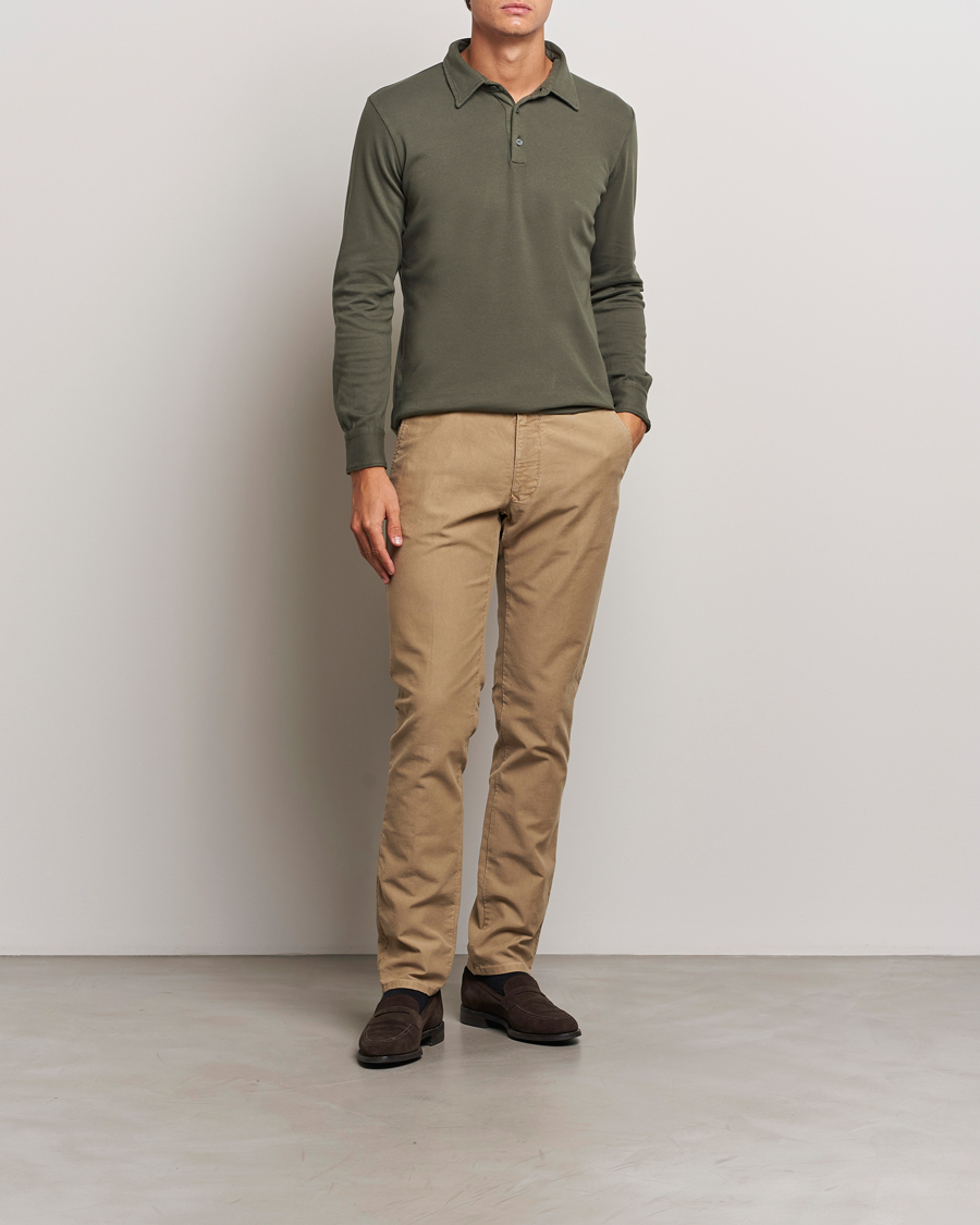 Men | Sweaters & Knitwear | Zanone | Heavy Jersey Long Sleeve Polo Olive