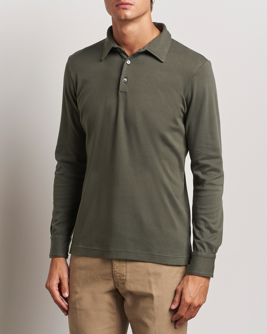 Men | Sweaters & Knitwear | Zanone | Heavy Jersey Long Sleeve Polo Olive