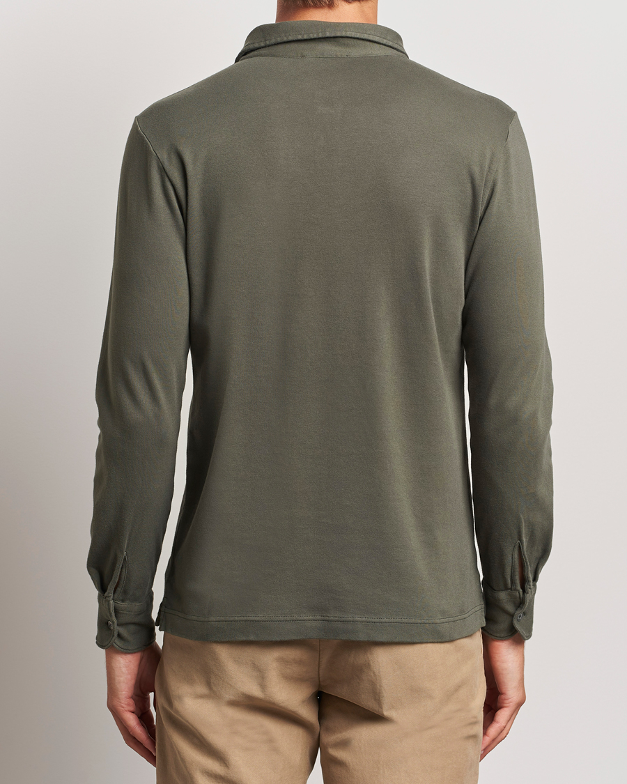 Men | Sweaters & Knitwear | Zanone | Heavy Jersey Long Sleeve Polo Olive