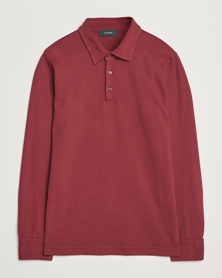 Men | Sweaters & Knitwear | Zanone | Heavy Jersey Long Sleeve Polo Bordeaux