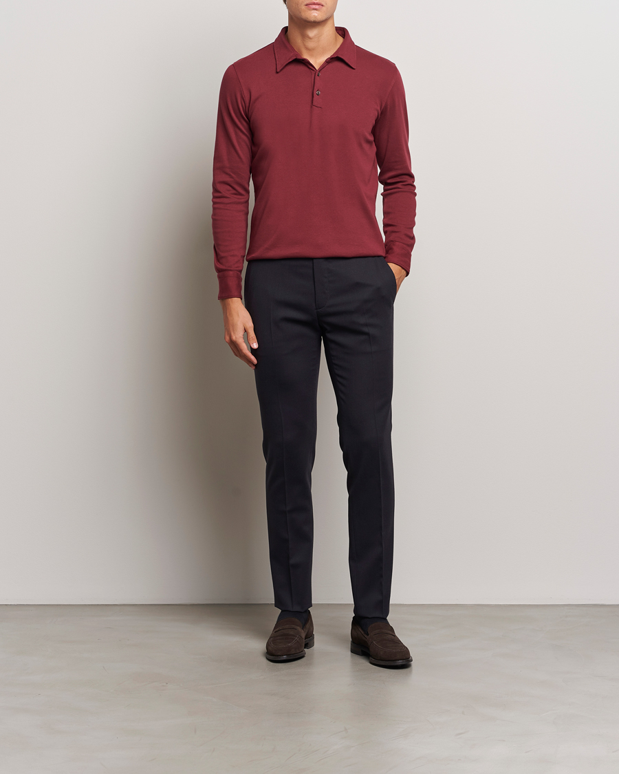 Men | Sweaters & Knitwear | Zanone | Heavy Jersey Long Sleeve Polo Bordeaux