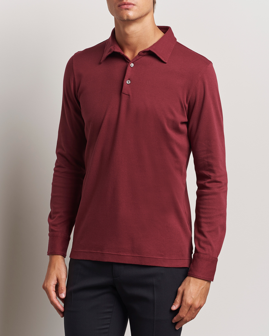 Men | Sweaters & Knitwear | Zanone | Heavy Jersey Long Sleeve Polo Bordeaux