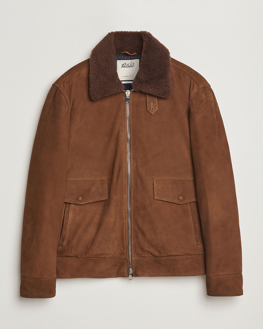 Men | Coats & Jackets | Valstar | Goose Down Shearling Flight Jacket Brown Suede
