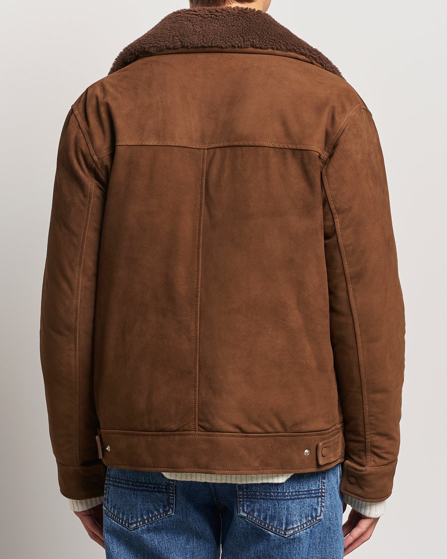 Men | Coats & Jackets | Valstar | Goose Down Shearling Flight Jacket Brown Suede