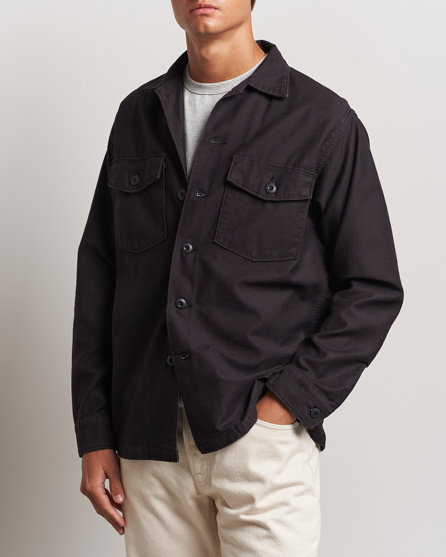 Men | Shirts | orSlow | Cotton Sateen US Army Overshirt Black