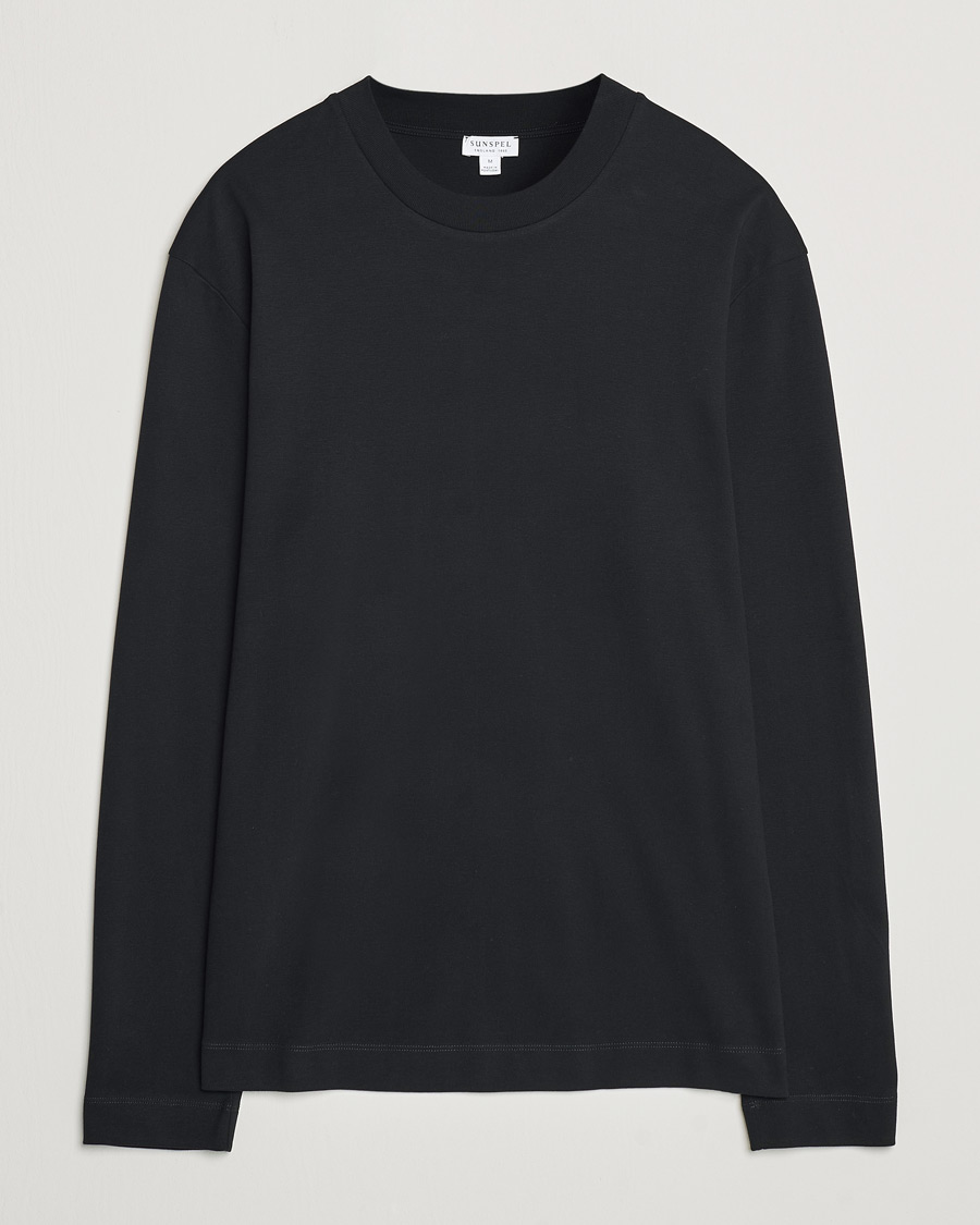 Men | T-Shirts | Sunspel | Heavy Weight Supima Cotton Long Sleeve T-Shirt Black
