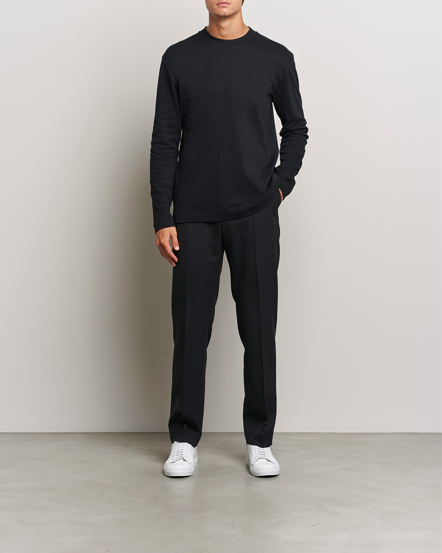 Men | T-Shirts | Sunspel | Heavy Weight Supima Cotton Long Sleeve T-Shirt Black