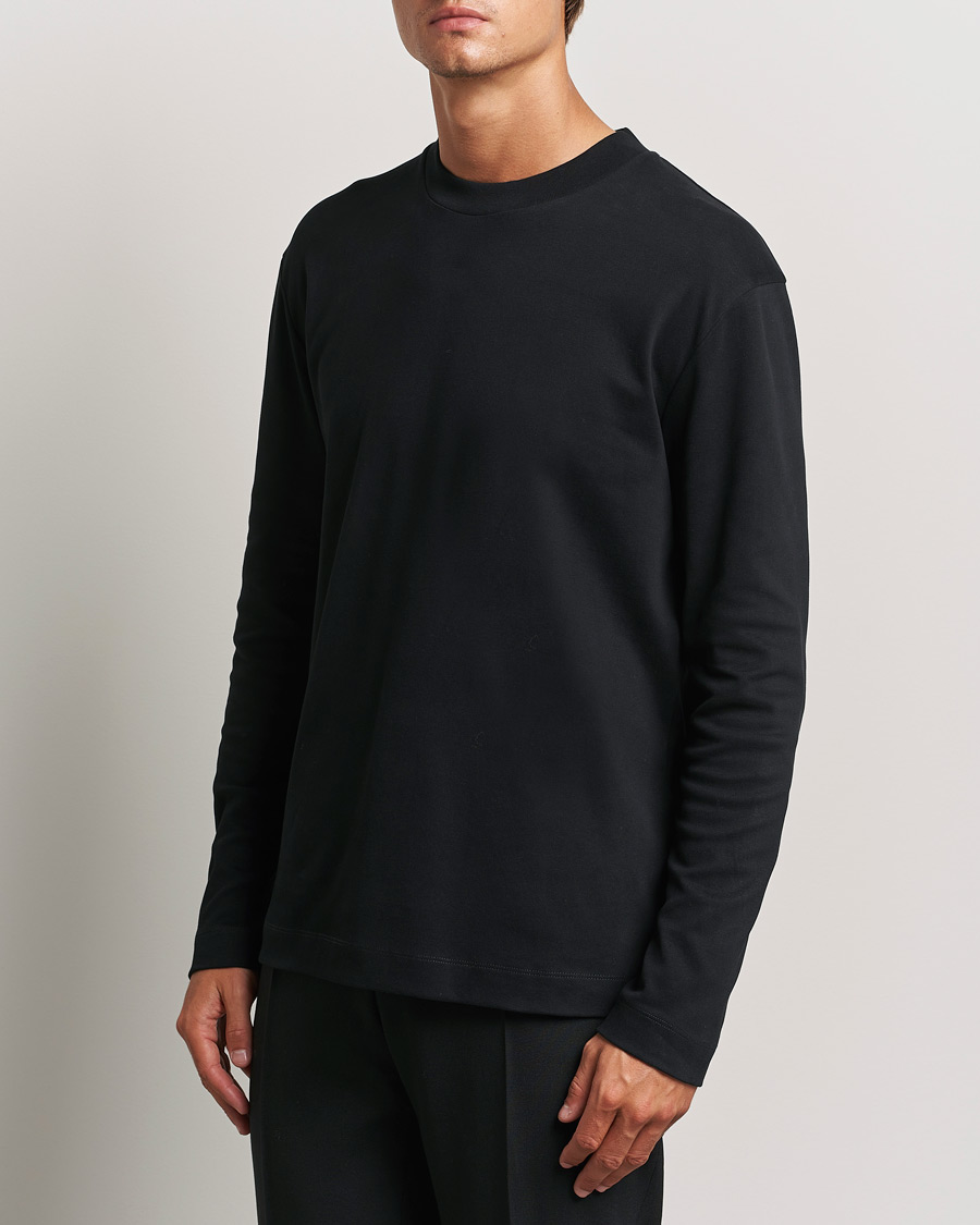Men | T-Shirts | Sunspel | Heavy Weight Supima Cotton Long Sleeve T-Shirt Black
