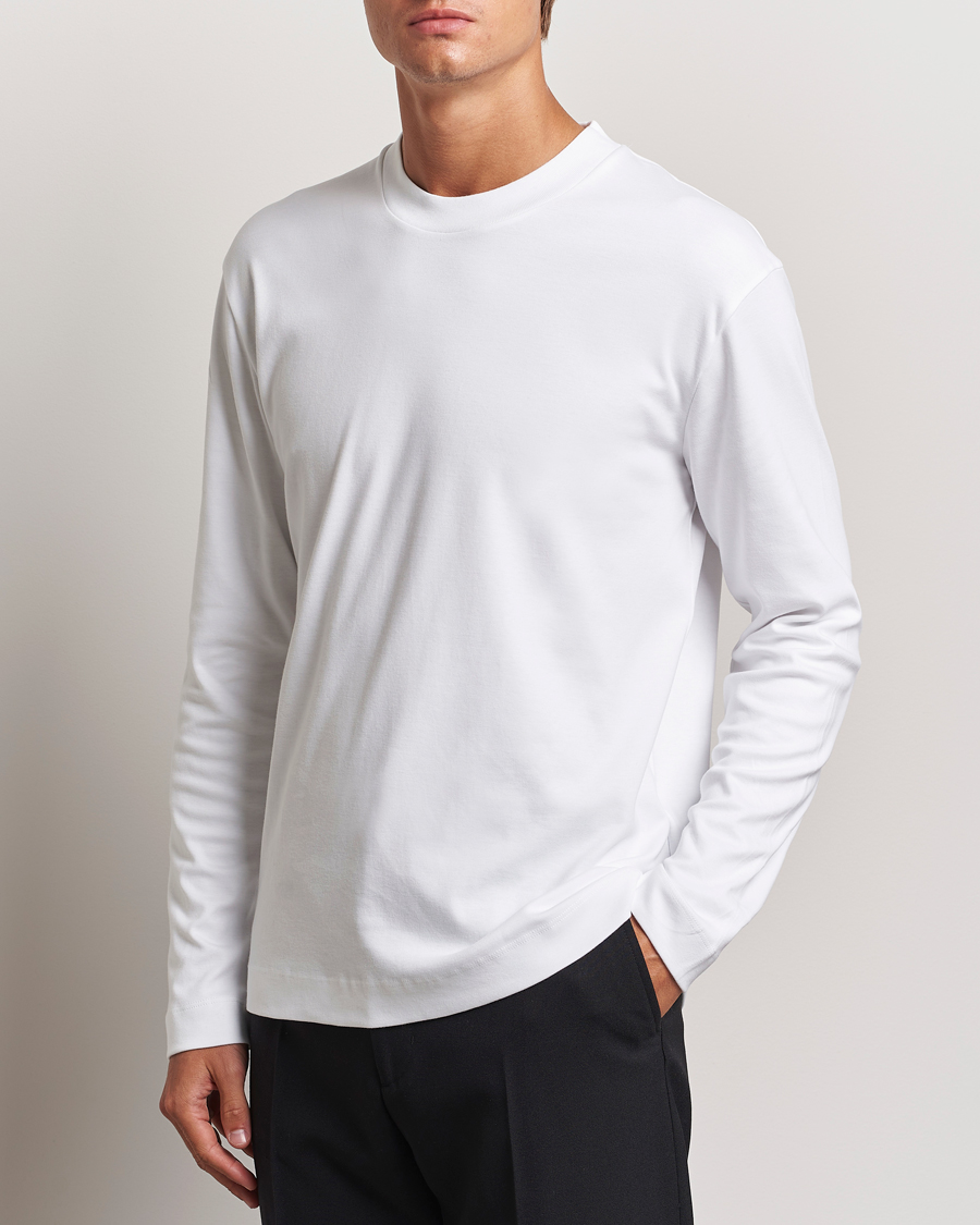 Men | T-Shirts | Sunspel | Heavy Weight Supima Cotton Long Sleeve T-Shirt White