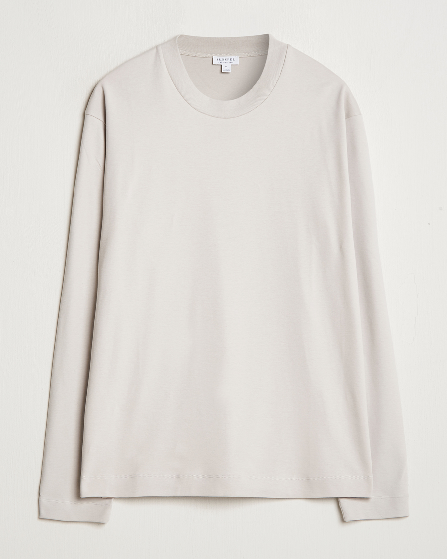 Men | T-Shirts | Sunspel | Heavyweight Mock Neck Long Sleeve T-Shirt Putty