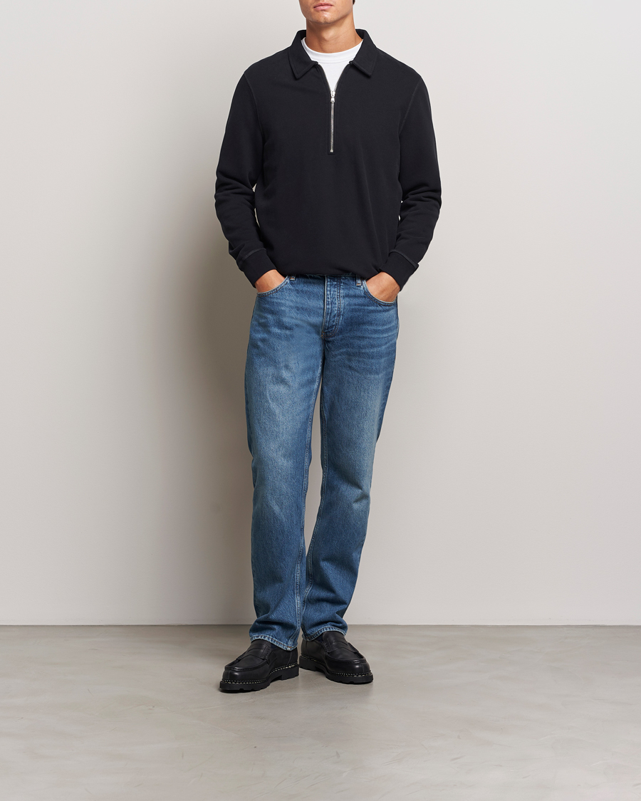 Men | Sweaters & Knitwear | Sunspel | Zip Loopback Sweatshirt Polo Black