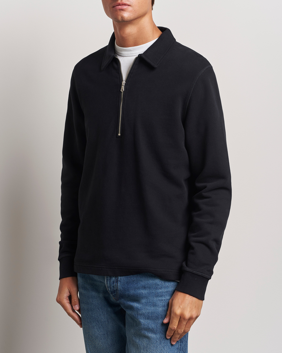 Men | Sweaters & Knitwear | Sunspel | Zip Loopback Sweatshirt Polo Black