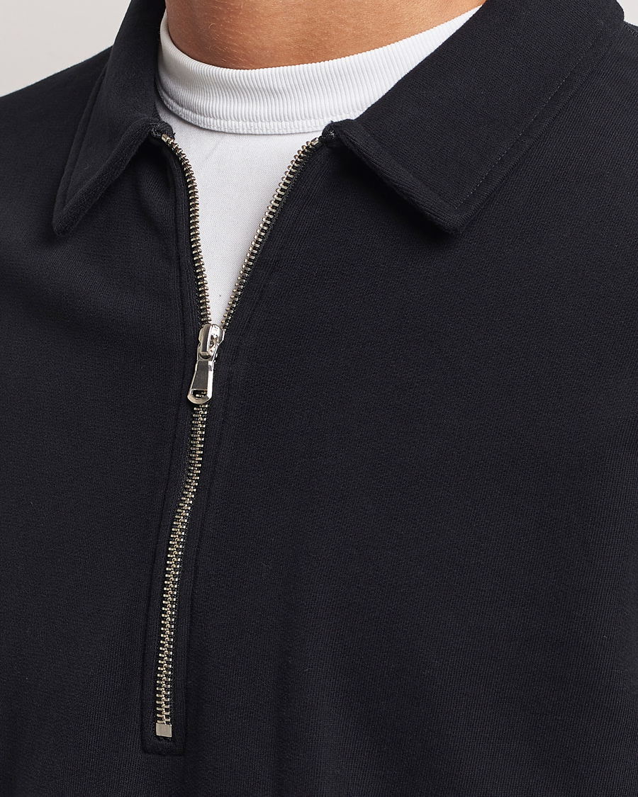 Men | Sweaters & Knitwear | Sunspel | Zip Loopback Sweatshirt Polo Black