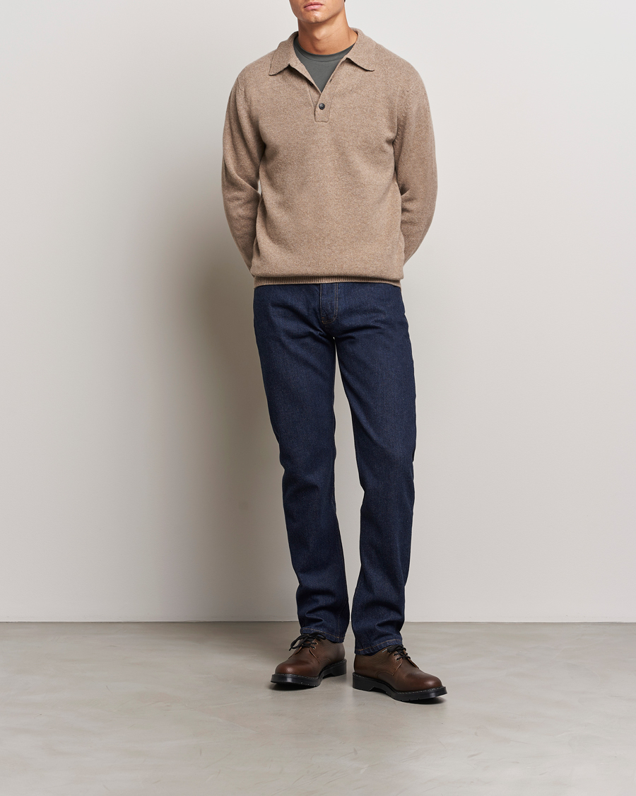 Men | Sweaters & Knitwear | Sunspel | Lambswool Poloshirt Sandstone