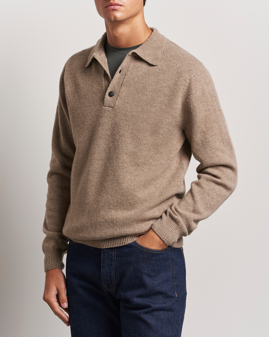 Men | Sweaters & Knitwear | Sunspel | Lambswool Poloshirt Sandstone