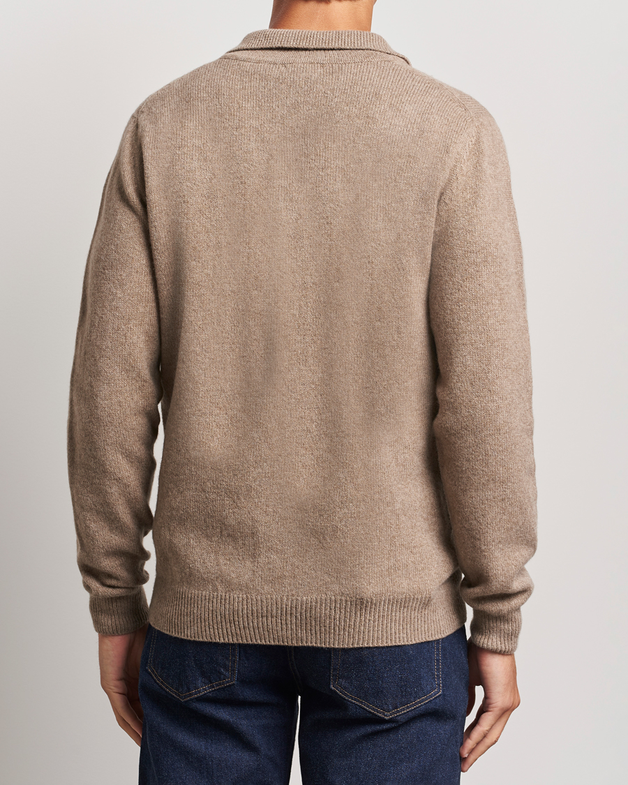 Men | Sweaters & Knitwear | Sunspel | Lambswool Poloshirt Sandstone