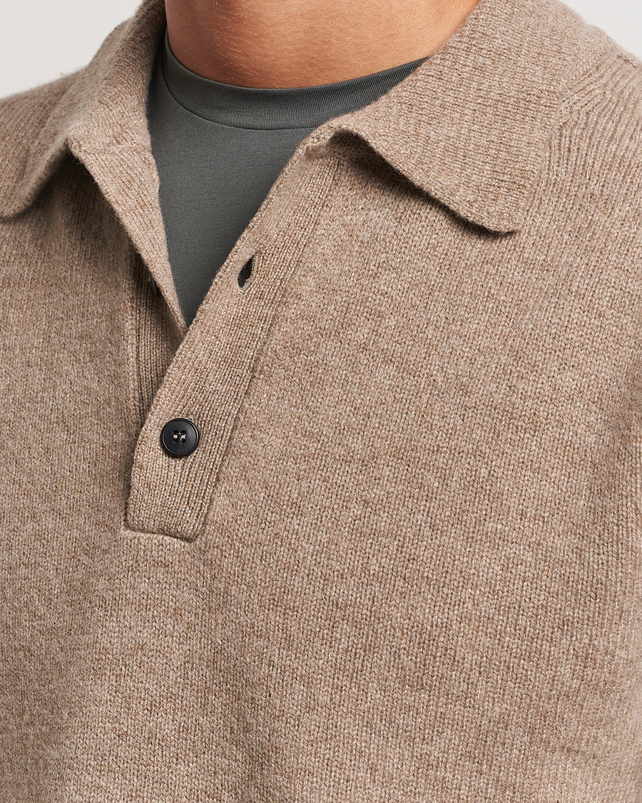 Men | Sweaters & Knitwear | Sunspel | Lambswool Poloshirt Sandstone