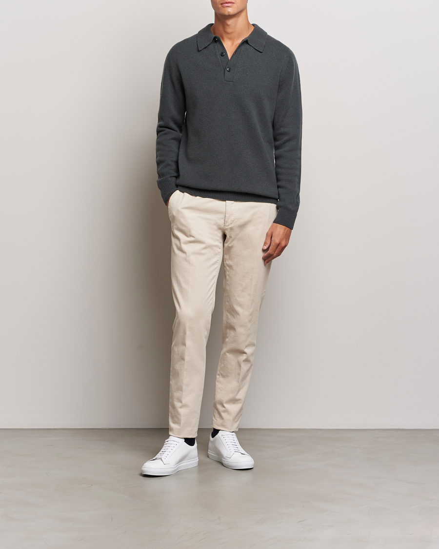 Men | Sweaters & Knitwear | Sunspel | Lambswool Poloshirt Drill Green