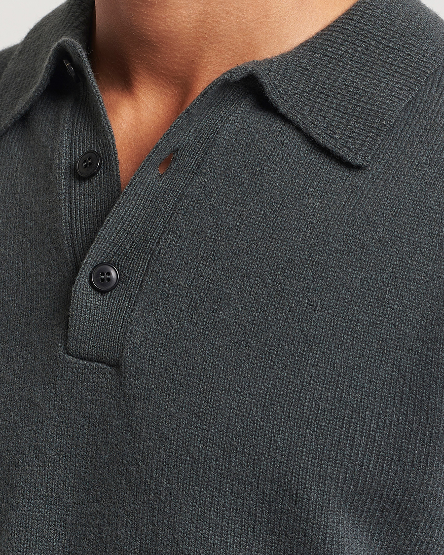 Men | Sweaters & Knitwear | Sunspel | Lambswool Poloshirt Drill Green