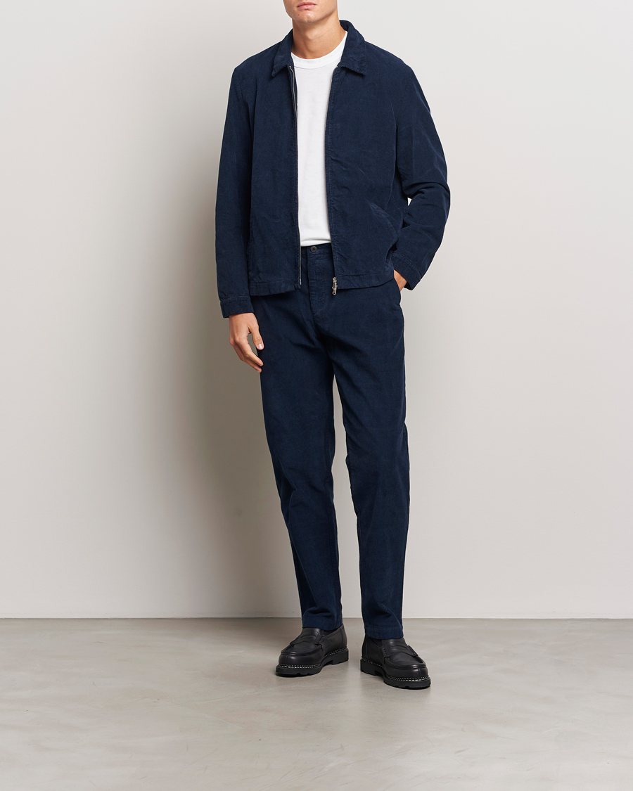 Men | Trousers | Sunspel | Corduroy Chore Trousers Navy