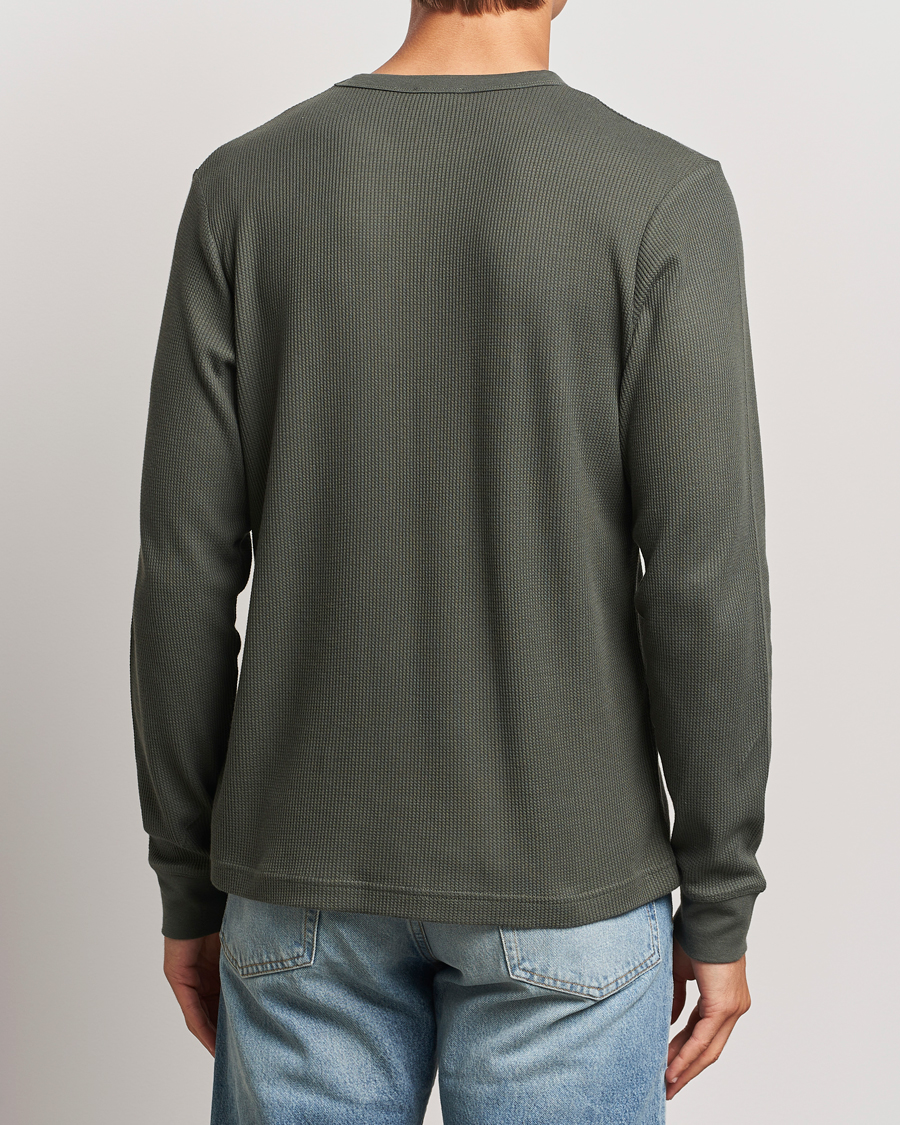 Men | T-Shirts | Sunspel | Long Sleeve Waffle T-Shirt Drill Green