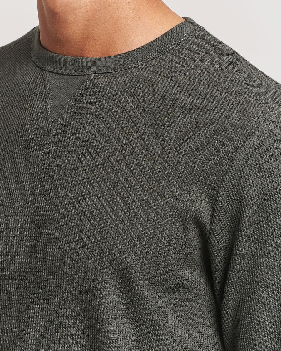 Men | T-Shirts | Sunspel | Long Sleeve Waffle T-Shirt Drill Green