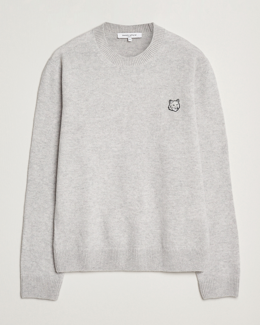 Men | Sweaters & Knitwear | Maison Kitsuné | Bold Fox Lambswool Crew Neck Light Grey Melange
