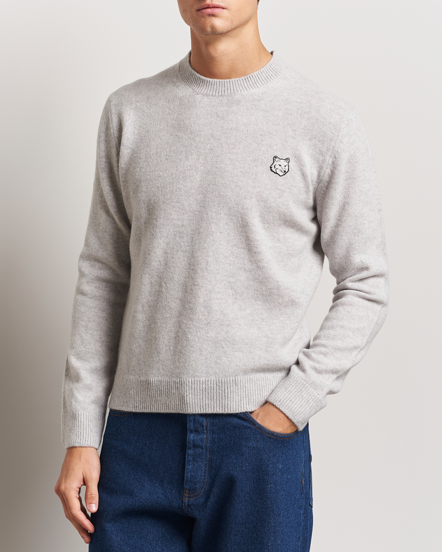 Men | Sweaters & Knitwear | Maison Kitsuné | Bold Fox Lambswool Crew Neck Light Grey Melange