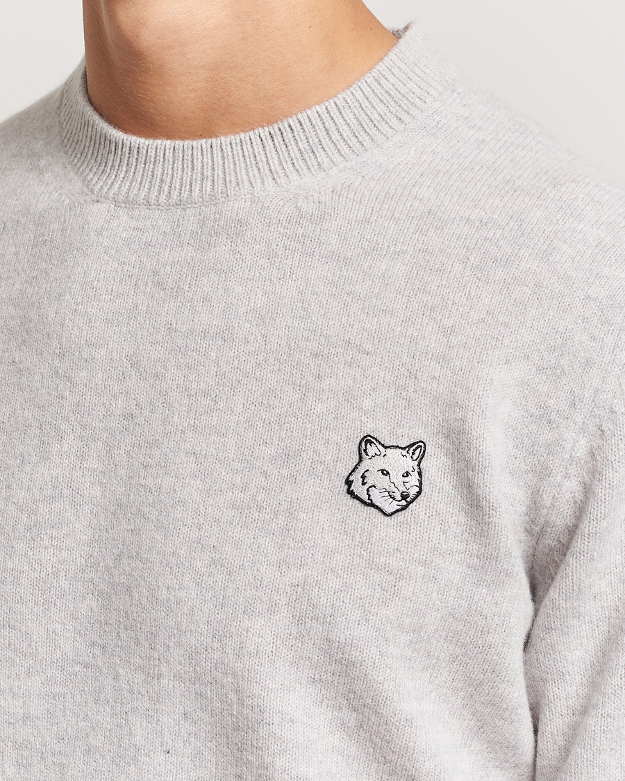 Men | Sweaters & Knitwear | Maison Kitsuné | Bold Fox Lambswool Crew Neck Light Grey Melange