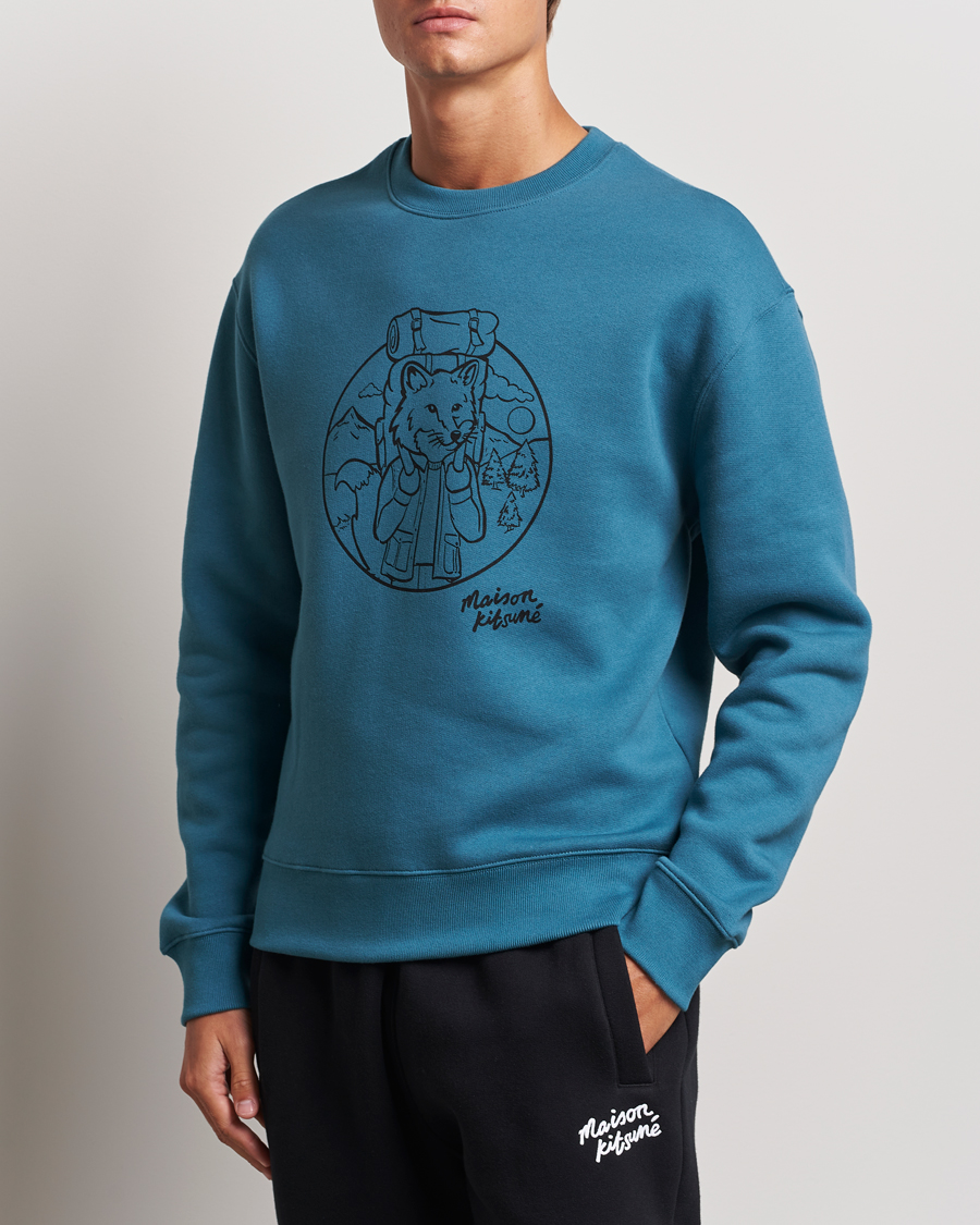 Men | Sweaters & Knitwear | Maison Kitsuné | Ramblin Fox Sweatshirt Lake Blue