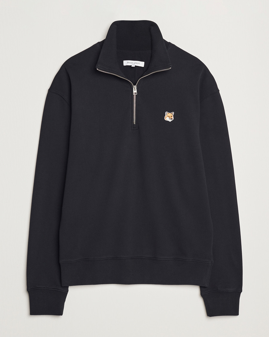 Men | Sweaters & Knitwear | Maison Kitsuné | Fox Head Half Zip Sweatshirt Black