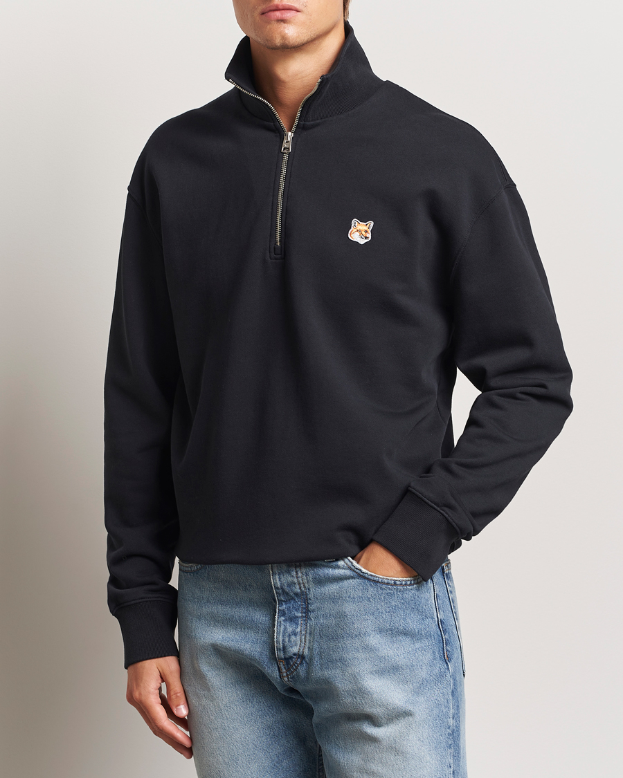 Men | Sweaters & Knitwear | Maison Kitsuné | Fox Head Half Zip Sweatshirt Black
