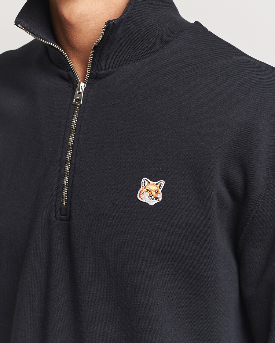 Men | Sweaters & Knitwear | Maison Kitsuné | Fox Head Half Zip Sweatshirt Black
