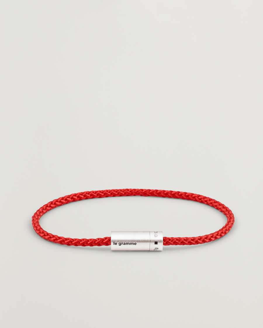 Men | Jewellery | LE GRAMME | Nato Cable Brushed Bracelet Red/Sterling Silver 7g