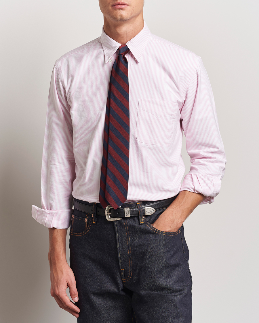 Men | Shirts | Kamakura Shirts | Vintage Ivy Oxford Button Down Shirt Pink Stripe