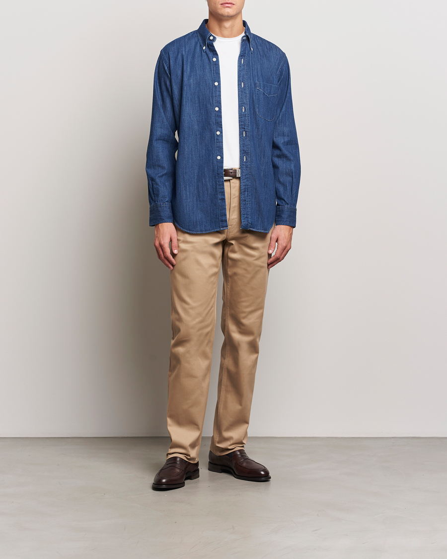 Men | Shirts | Kamakura Shirts | Vintage Ivy Denim Button Down Shirt Dark Blue