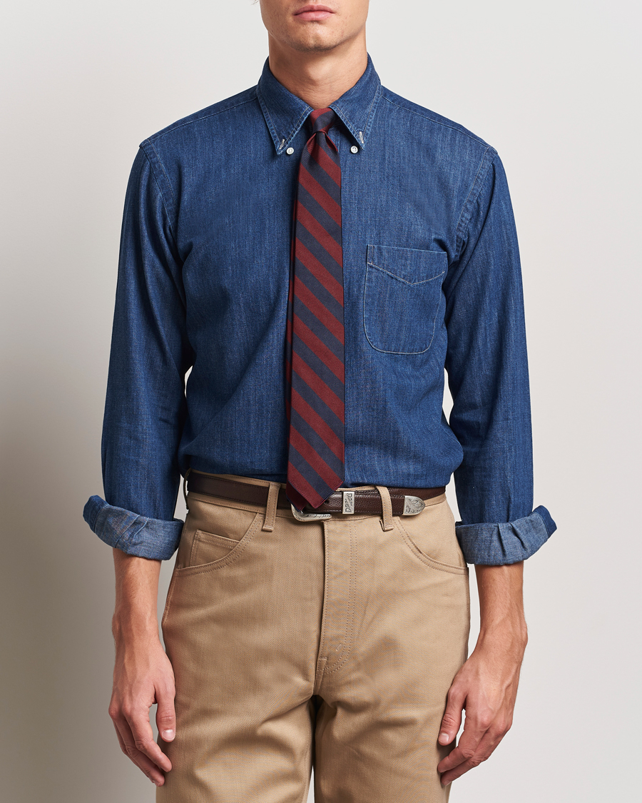 Men | Shirts | Kamakura Shirts | Vintage Ivy Denim Button Down Shirt Dark Blue
