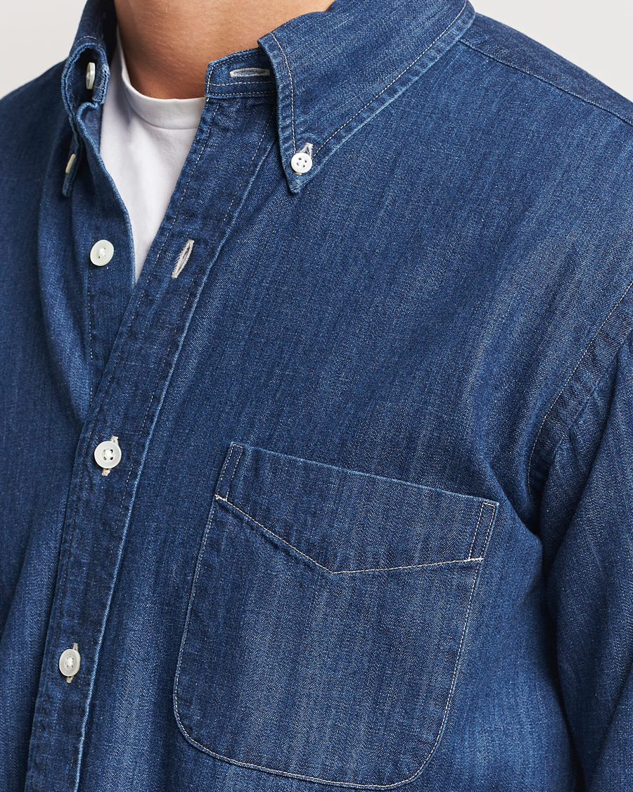 Men | Shirts | Kamakura Shirts | Vintage Ivy Denim Button Down Shirt Dark Blue