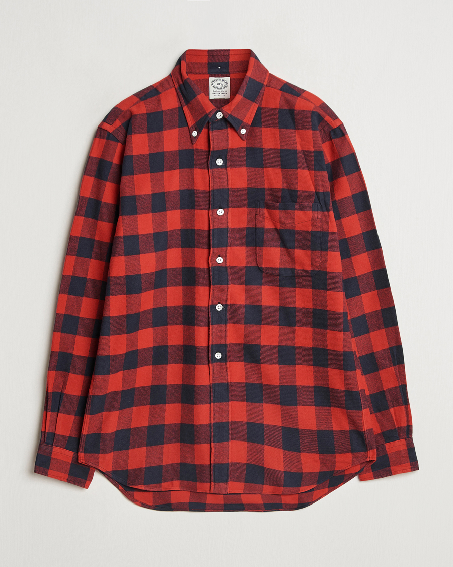 Men | Shirts | Kamakura Shirts | Vintage Ivy Buffalo Check Flannel Shirt Red